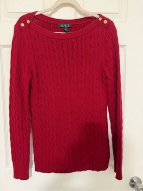 Ralph Lauren Red Cable-Knit Button-Shoulder Sweater